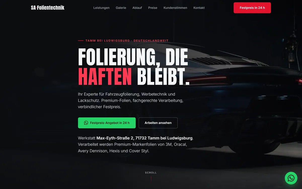 Website of S.A. Folientechnik, full homepage